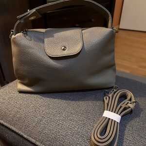 Pebbled Vegan Leather Shoulder Bag in Olive Taupe